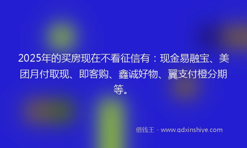 2025年的买房现在不看征信有:现金易融宝、美团月付取现、即客购、鑫诚好物、翼支付橙分期等。
