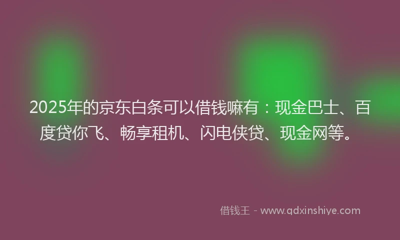 2025年的京东白条可以借钱嘛有：现金巴士、百度贷你飞、畅享租机、闪电侠贷、现金网等。