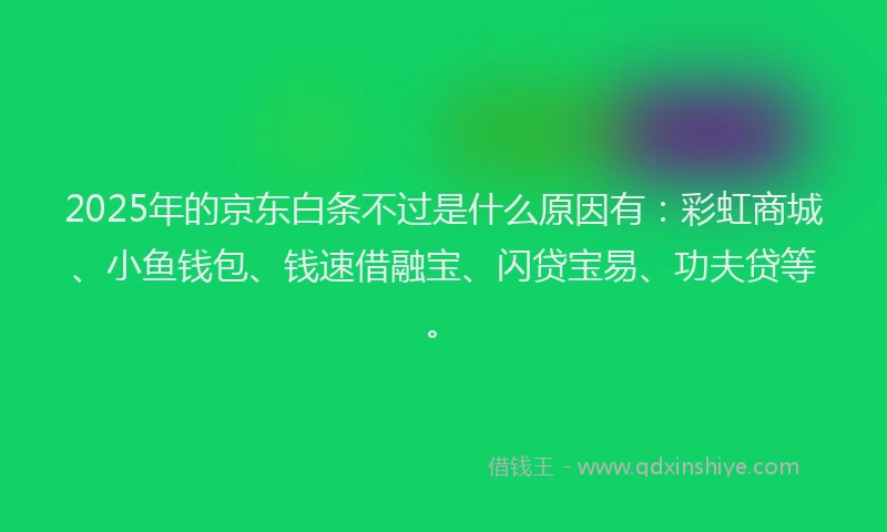 2025年的京东白条不过是什么原因有：彩虹商城、小鱼钱包、钱速借融宝、闪贷宝易、功夫贷等。