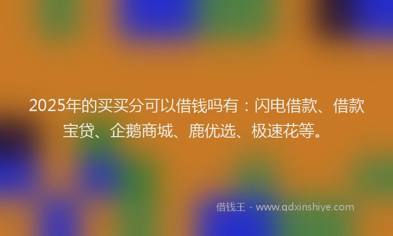 2025年的买买分可以借钱吗有：闪电借款、借款宝贷、企鹅商城、鹿优选、极速花等。