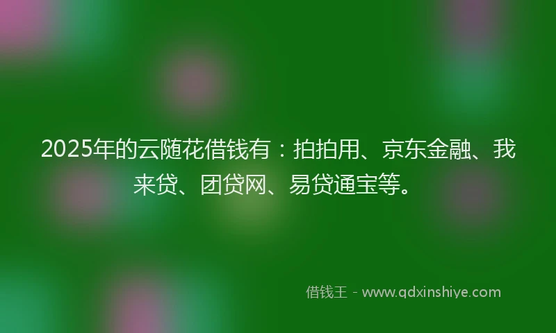 2025年的云随花借钱有：拍拍用、京东金融、我来贷、团贷网、易贷通宝等。