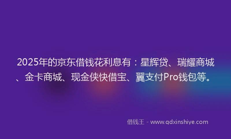 2025年的京东借钱花利息有：星辉贷、瑞耀商城、金卡商城、现金侠快借宝、翼支付Pro钱包等。