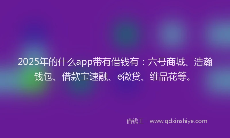 2025年的什么app带有借钱有：六号商城、浩瀚钱包、借款宝速融、e微贷、维品花等。