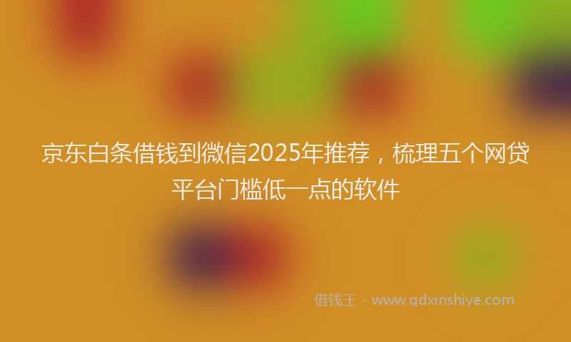 京东白条借钱到微信2025年推荐，梳理五个网贷平台门槛低一点的软件