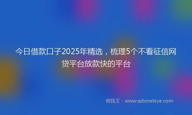 今日借款口子2025年精选，梳理5个不看征信网贷平台放款快的平台