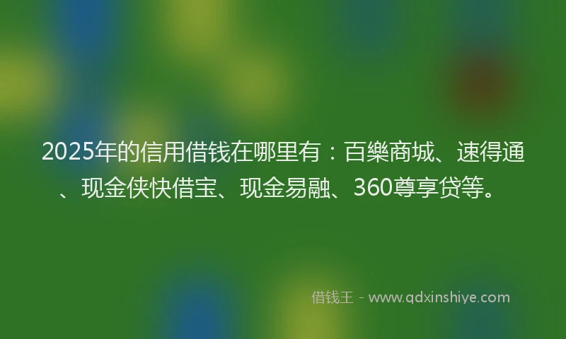 2025年的信用借钱在哪里有：百樂商城、速得通、现金侠快借宝、现金易融、360尊享贷等。