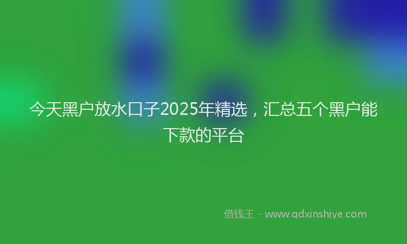 今天黑户放水口子2025年精选，汇总五个黑户能下款的平台