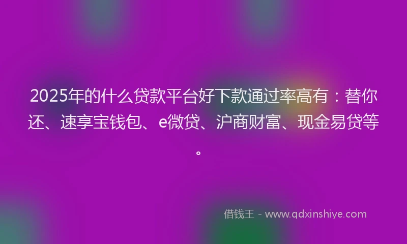2025年的什么贷款平台好下款通过率高有：替你还、速享宝钱包、e微贷、沪商财富、现金易贷等。