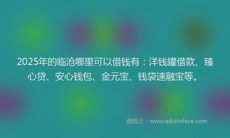 2025年的临沧哪里可以借钱有：洋钱罐借款、臻心贷、安心钱包、金元宝、钱袋速融宝等。