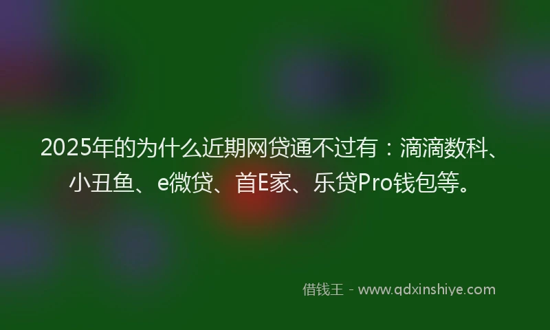 2025年的为什么近期网贷通不过有：滴滴数科、小丑鱼、e微贷、首E家、乐贷Pro钱包等。