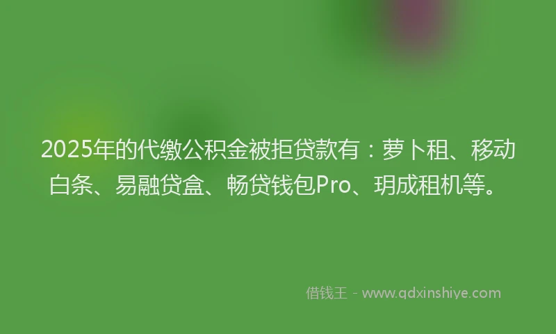 2025年的代缴公积金被拒贷款有:萝卜租、移动白条、易融贷盒、畅贷钱包Pro、玥成租机等。