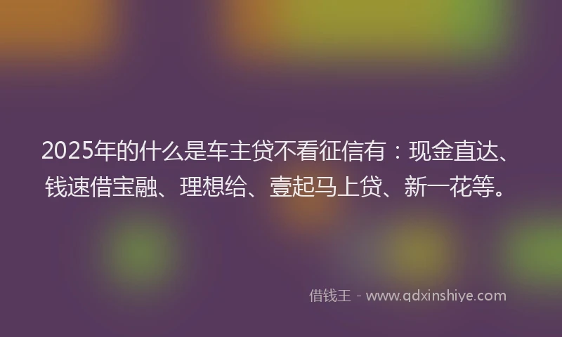 2025年的什么是车主贷不看征信有:现金直达、钱速借宝融、理想给、壹起马上贷、新一花等。