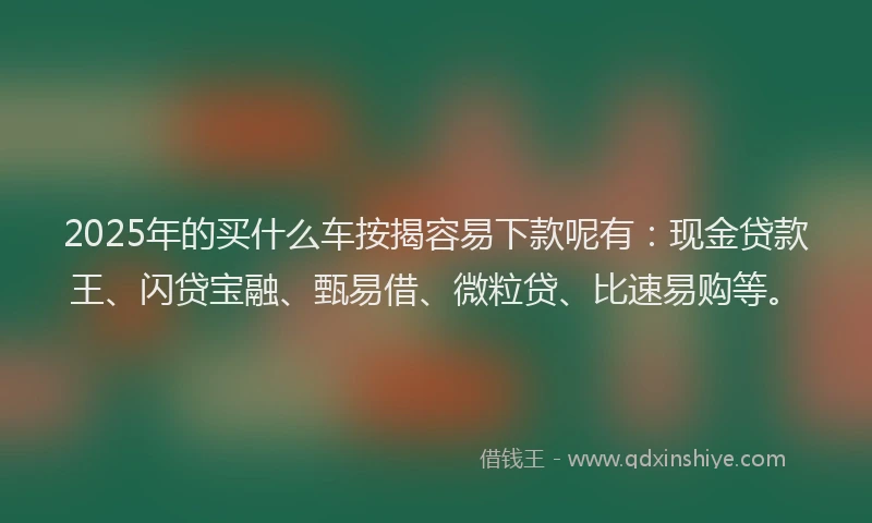 2025年的买什么车按揭容易下款呢有：现金贷款王、闪贷宝融、甄易借、微粒贷、比速易购等。