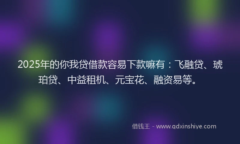 2025年的你我贷借款容易下款嘛有：飞融贷、琥珀贷、中益租机、元宝花、融资易等。