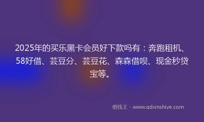 2025年的买乐黑卡会员好下款吗有：奔跑租机、58好借、芸豆分、芸豆花、森森借呗、现金秒贷宝等。