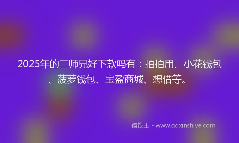 2025年的二师兄好下款吗有：拍拍用、小花钱包、菠萝钱包、宝盈商城、想借等。