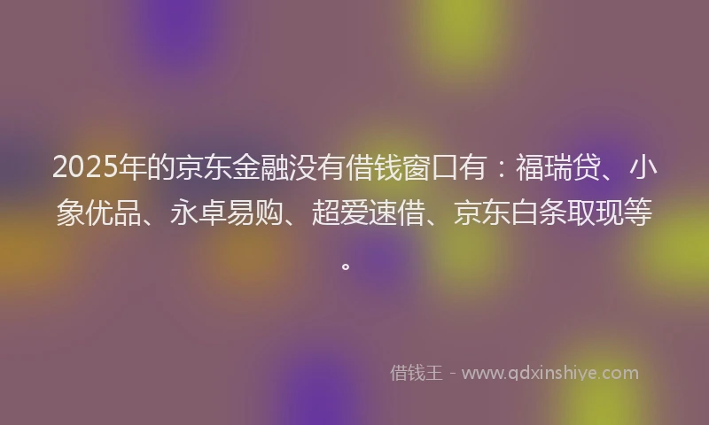 2025年的京东金融没有借钱窗口有：福瑞贷、小象优品、永卓易购、超爱速借、京东白条取现等。