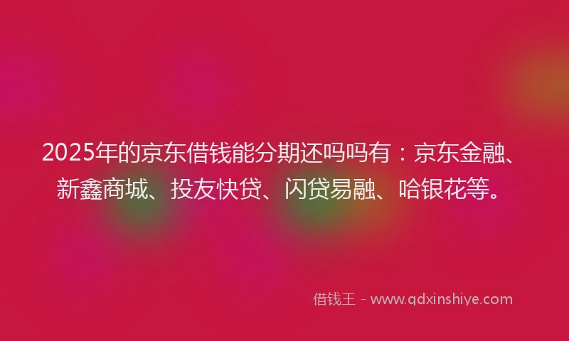 2025年的京东借钱能分期还吗吗有：京东金融、新鑫商城、投友快贷、闪贷易融、哈银花等。