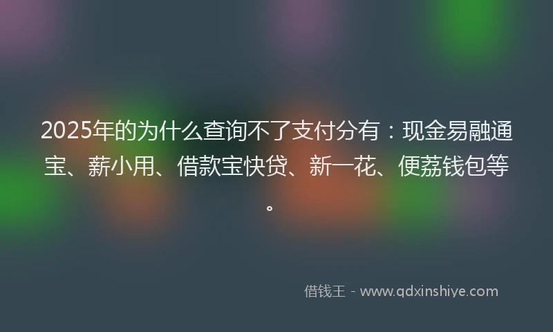 2025年的为什么查询不了支付分有：现金易融通宝、薪小用、借款宝快贷、新一花、便荔钱包等。
