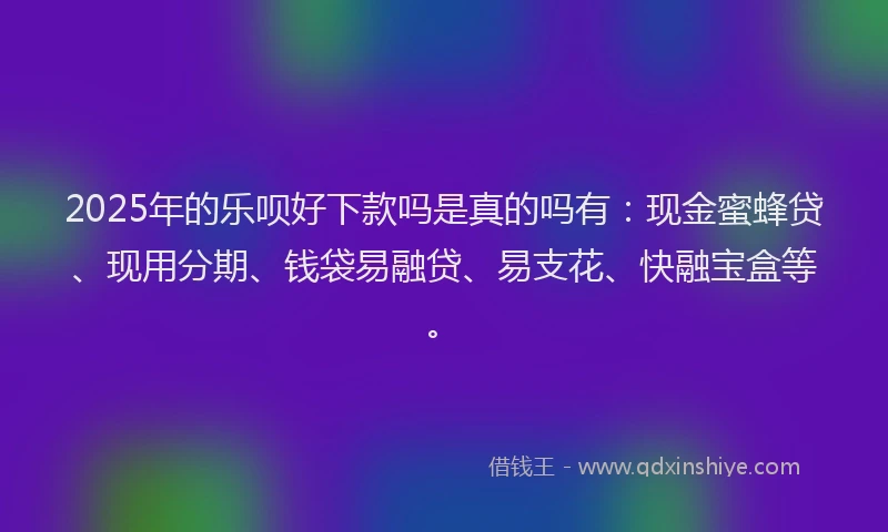 2025年的乐呗好下款吗是真的吗有：现金蜜蜂贷、现用分期、钱袋易融贷、易支花、快融宝盒等。