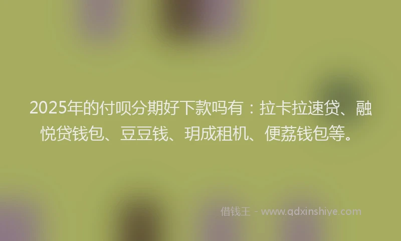2025年的付呗分期好下款吗有：拉卡拉速贷、融悦贷钱包、豆豆钱、玥成租机、便荔钱包等。