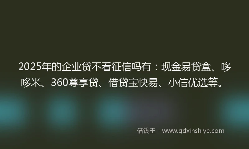 2025年的企业贷不看征信吗有：现金易贷盒、哆哆米、360尊享贷、借贷宝快易、小信优选等。