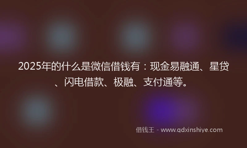 2025年的什么是微信借钱有:现金易融通、星贷、闪电借款、极融、支付通等。