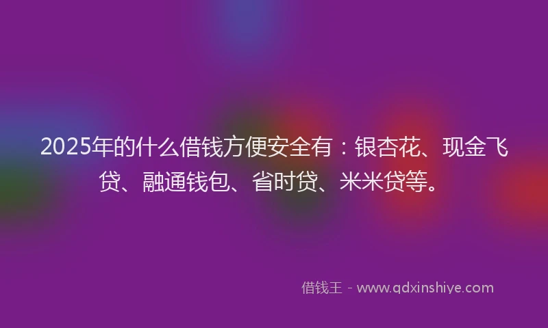 2025年的什么借钱方便安全有：银杏花、现金飞贷、融通钱包、省时贷、米米贷等。
