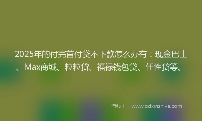 2025年的付完首付贷不下款怎么办有：现金巴士、Max商城、粒粒贷、福禄钱包贷、任性贷等。