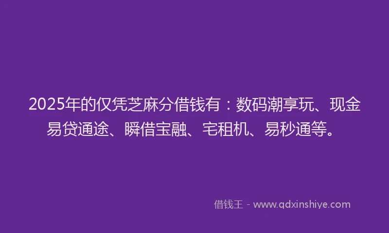 2025年的仅凭芝麻分借钱有：数码潮享玩、现金易贷通途、瞬借宝融、宅租机、易秒通等。