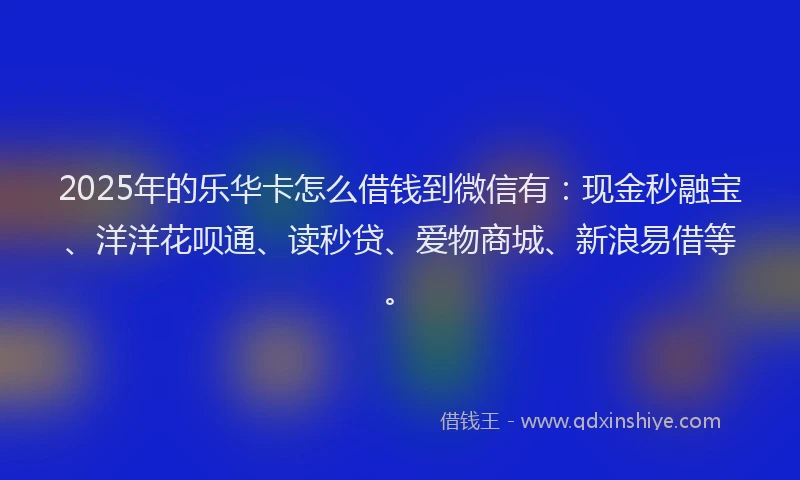 2025年的乐华卡怎么借钱到微信有：现金秒融宝、洋洋花呗通、读秒贷、爱物商城、新浪易借等。