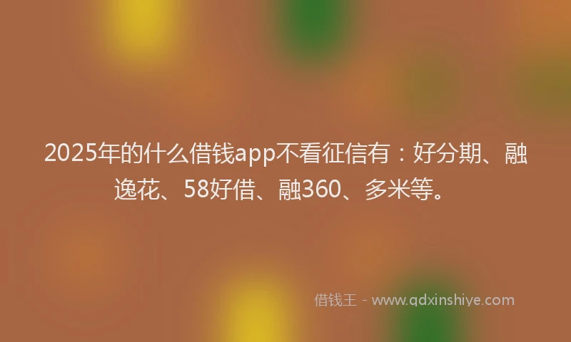 2025年的什么借钱app不看征信有:好分期、融逸花、58好借、融360、多米等。