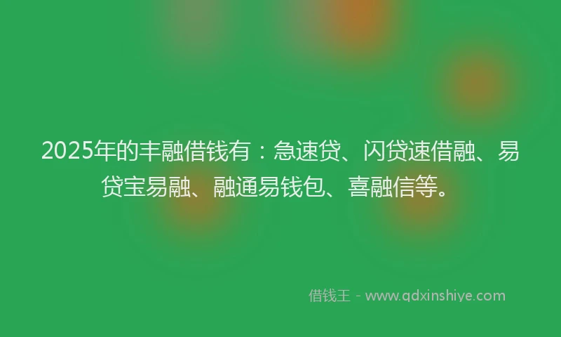 2025年的丰融借钱有：急速贷、闪贷速借融、易贷宝易融、融通易钱包、喜融信等。