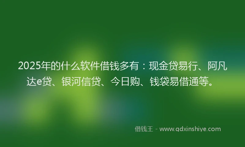 2025年的什么软件借钱多有：现金贷易行、阿凡达e贷、银河信贷、今日购、钱袋易借通等。