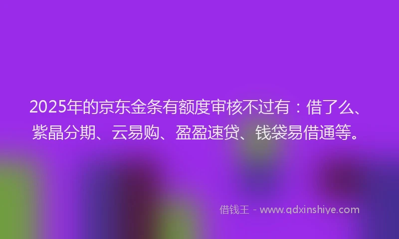 2025年的京东金条有额度审核不过有：借了么、紫晶分期、云易购、盈盈速贷、钱袋易借通等。