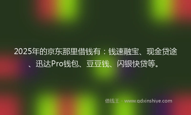2025年的京东那里借钱有：钱速融宝、现金贷途、迅达Pro钱包、豆豆钱、闪银快贷等。
