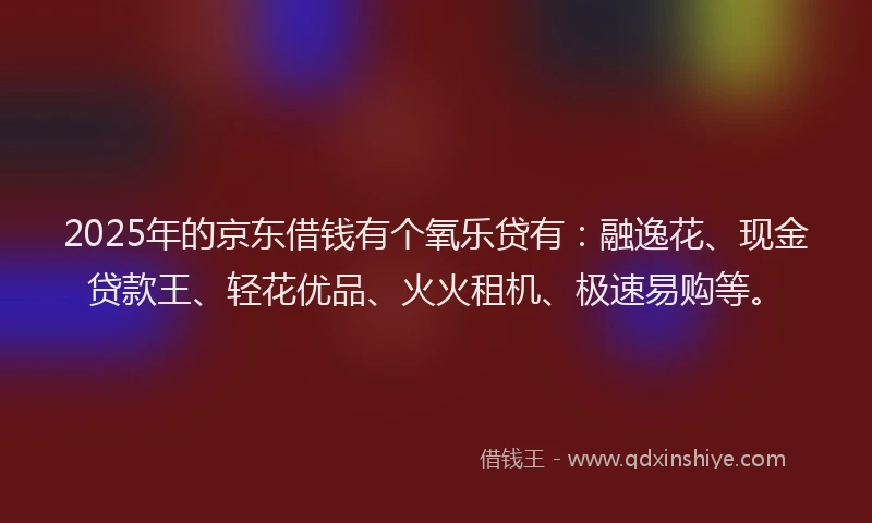 2025年的京东借钱有个氧乐贷有：融逸花、现金贷款王、轻花优品、火火租机、极速易购等。