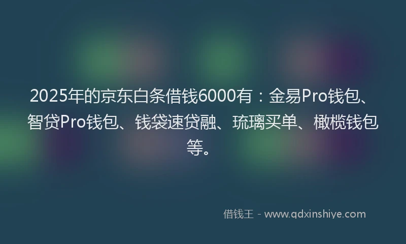2025年的京东白条借钱6000有：金易Pro钱包、智贷Pro钱包、钱袋速贷融、琉璃买单、橄榄钱包等。