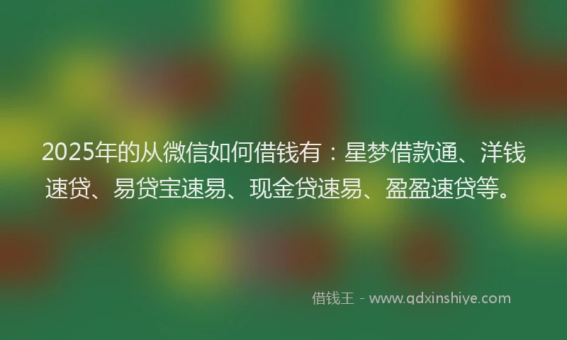 2025年的从微信如何借钱有：星梦借款通、洋钱速贷、易贷宝速易、现金贷速易、盈盈速贷等。