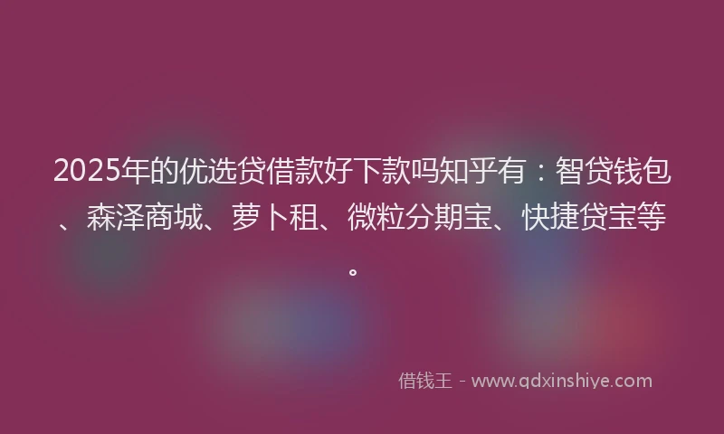 2025年的优选贷借款好下款吗知乎有：智贷钱包、森泽商城、萝卜租、微粒分期宝、快捷贷宝等。