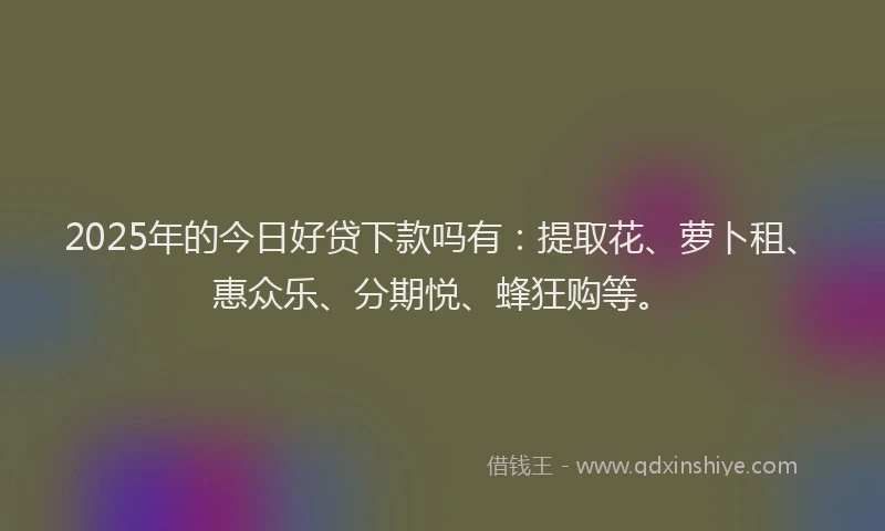 2025年的今日好贷下款吗有：提取花、萝卜租、惠众乐、分期悦、蜂狂购等。