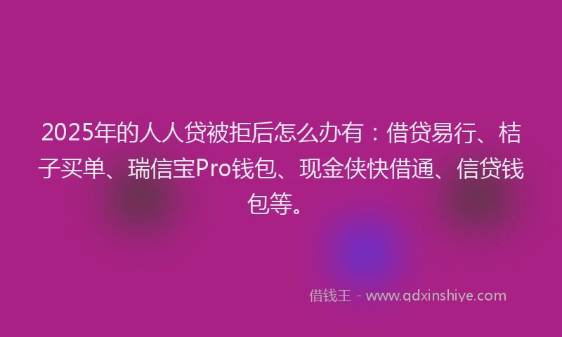 2025年的人人贷被拒后怎么办有：借贷易行、桔子买单、瑞信宝Pro钱包、现金侠快借通、信贷钱包等。