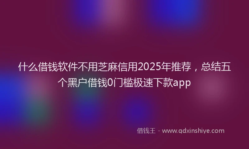 什么借钱软件不用芝麻信用2025年推荐,总结五个黑户借钱0门槛极速下款app