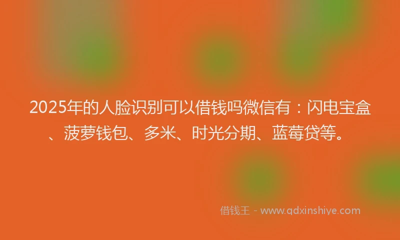 2025年的人脸识别可以借钱吗微信有：闪电宝盒、菠萝钱包、多米、时光分期、蓝莓贷等。