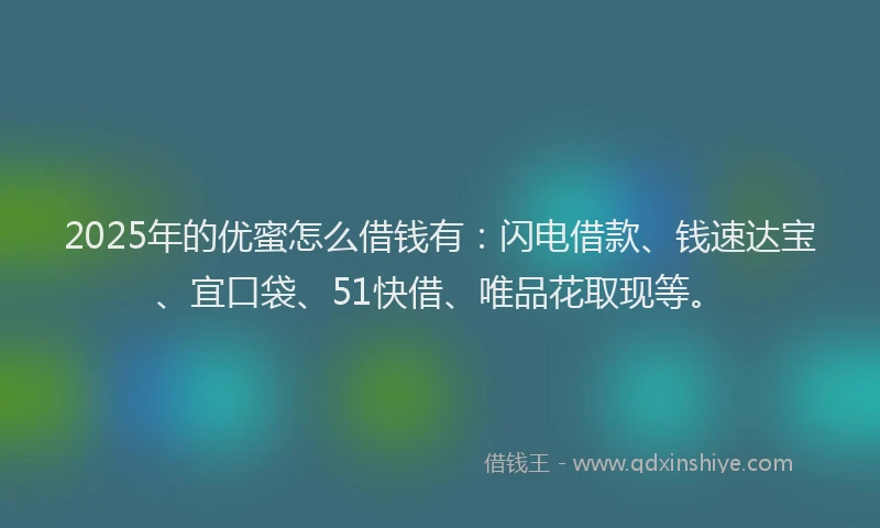 2025年的优蜜怎么借钱有：闪电借款、钱速达宝、宜口袋、51快借、唯品花取现等。