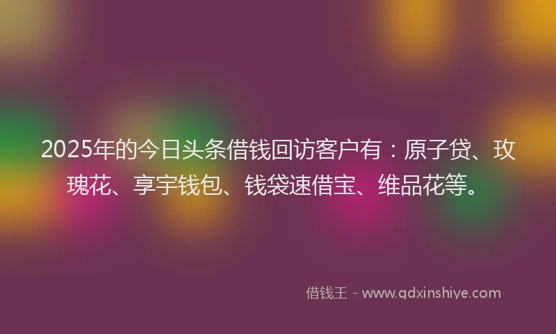 2025年的今日头条借钱回访客户有：原子贷、玫瑰花、享宇钱包、钱袋速借宝、维品花等。