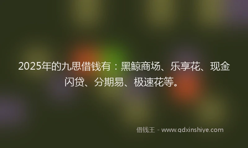 2025年的九思借钱有：黑鲸商场、乐享花、现金闪贷、分期易、极速花等。