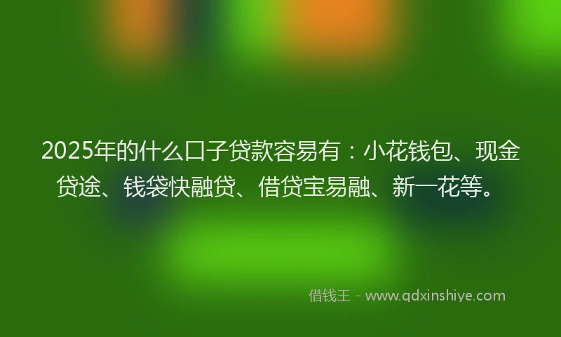 2025年的什么口子贷款容易有:小花钱包、现金贷途、钱袋快融贷、借贷宝易融、新一花等。