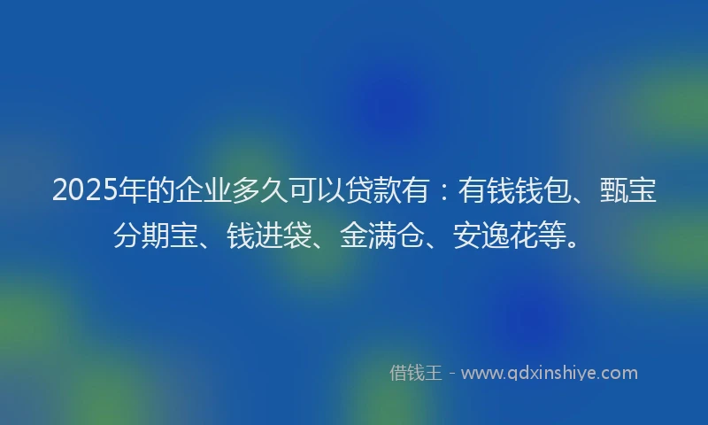 2025年的企业多久可以贷款有：有钱钱包、甄宝分期宝、钱进袋、金满仓、安逸花等。