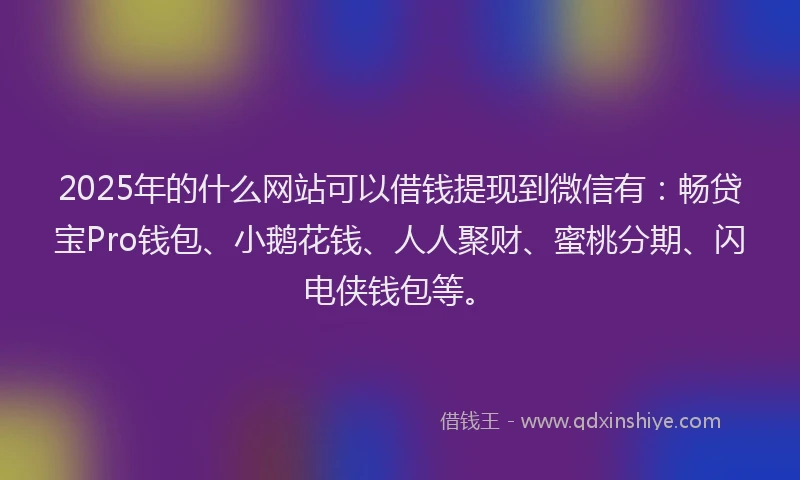 2025年的什么网站可以借钱提现到微信有:畅贷宝Pro钱包、小鹅花钱、人人聚财、蜜桃分期、闪电侠钱包等。